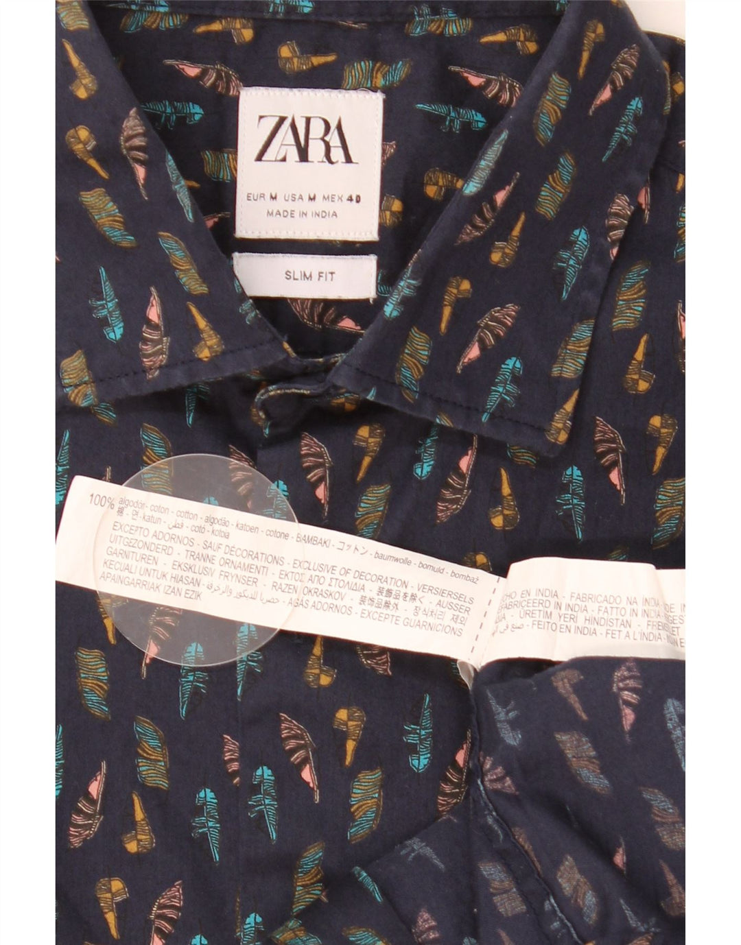 Zara Mens Abstract Pattern Slim Fit Shirt Medium Navy Blue