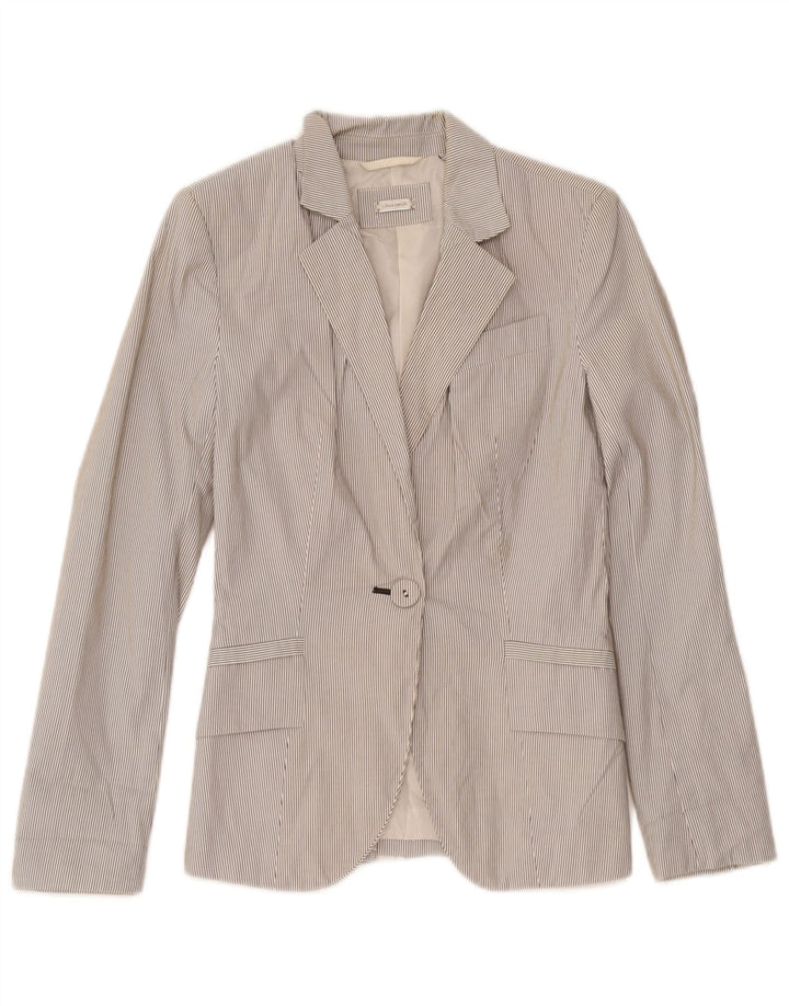 Zara Womens 1 Button Blazer Jacket UK 4 XS Blanc Pinstripe Polyester