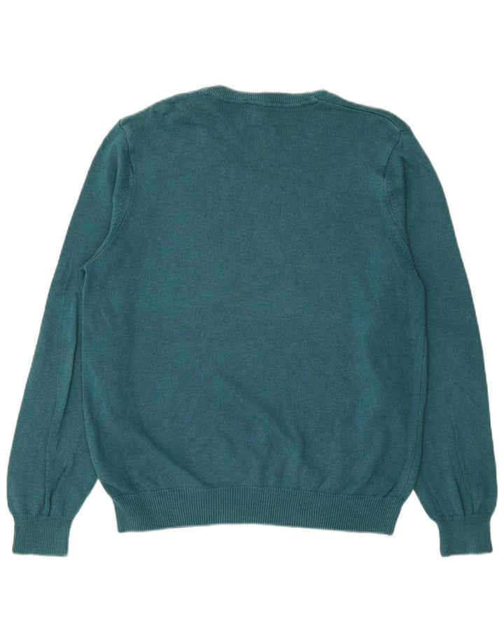 MARKS & SPENCER Mens V-Neck Jumper Sweater Large Blue Cotton