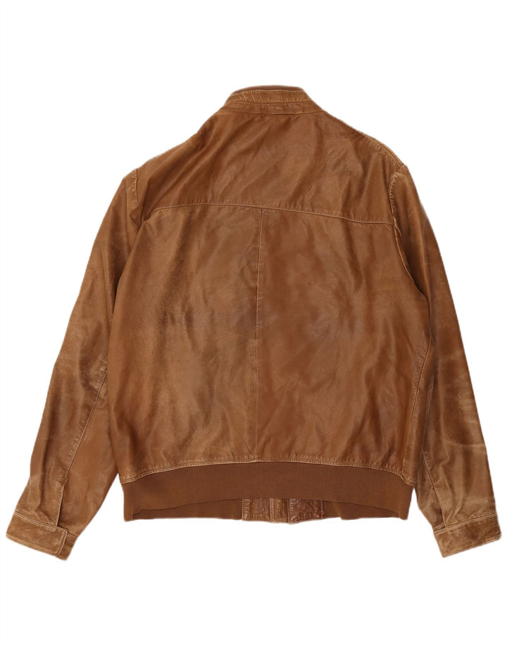 Trussardi Jeans Mens Leather Jacket UK 38 Medium Brown Leather