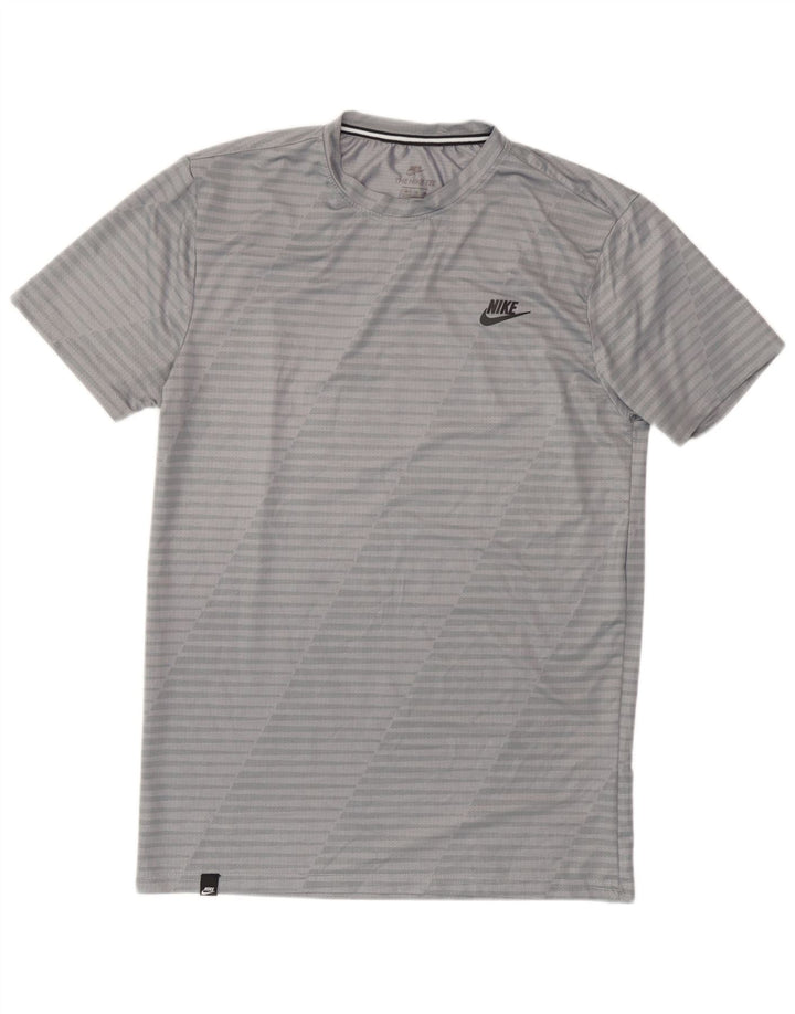 Nike Mens Athletic Cut T-Shirt Top Medium Grey Pinstripe Polyester