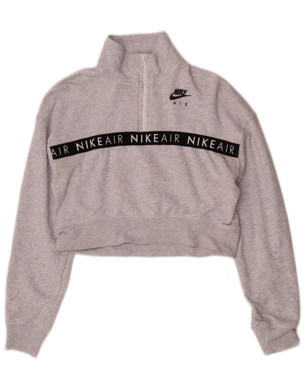 Nike Womens Crop Graphic Sweatshirt Pullover UK 10 Small Grau meliert