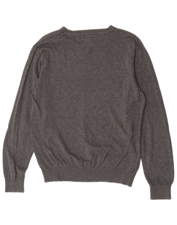 Tommy Hilfiger Mens V-Neck Jumper Sweater Medium Grey Cotton