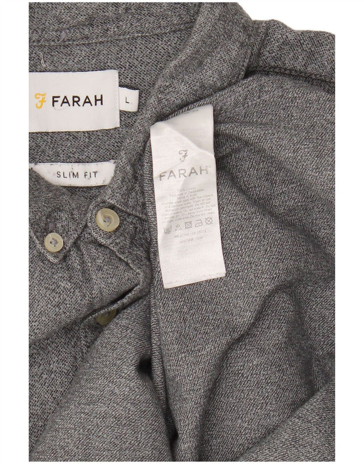 Farah Herre Slim Fit Skjorte Stor Grå Bomuld