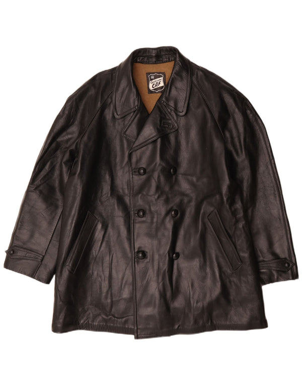 Jachetă din piele vintage pentru bărbați, cu piept dublu, IT 58 4XL, neagră