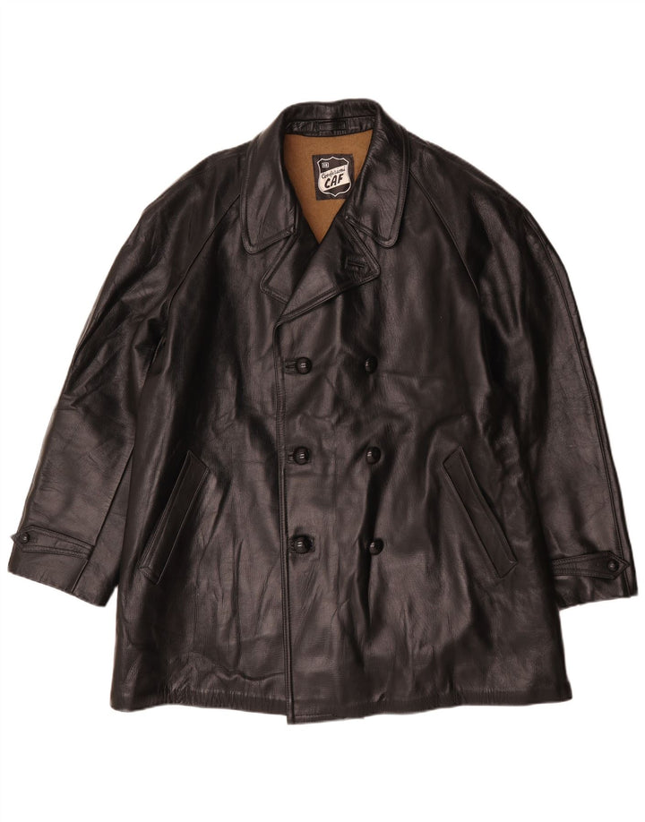 veste en cuir double boutonnage vintage pour hommes IT 58 4XL Noir