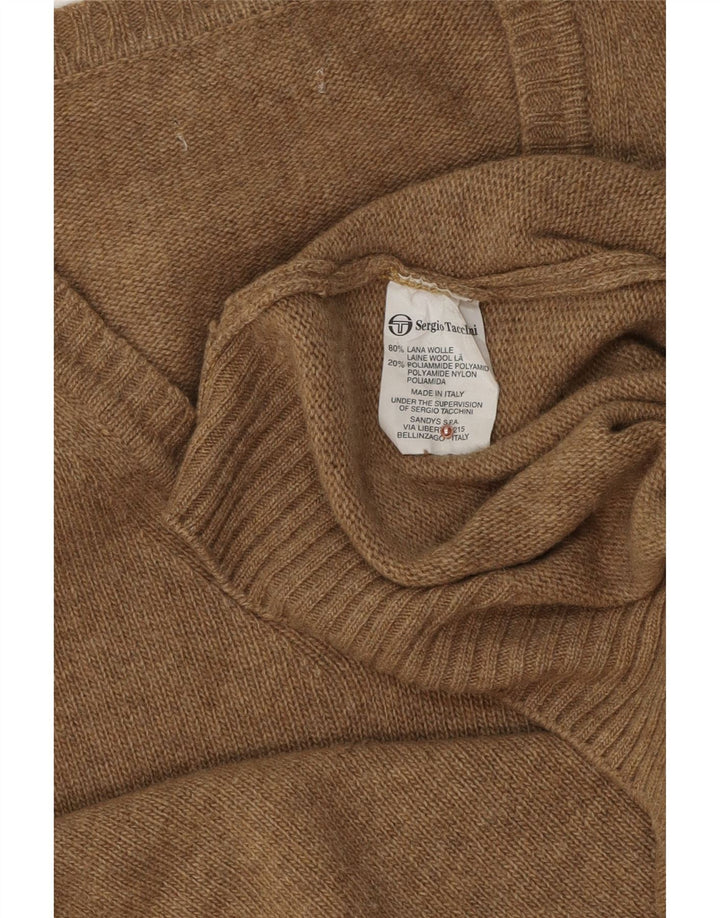Sergio Tacchini Mens V-Neck Jumper Sweater Large Brown Wool