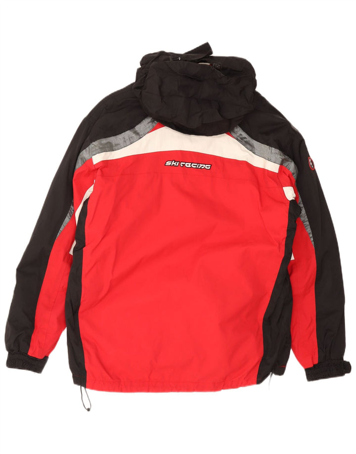 VINTAGE Mens Hooded Ski Jacket UK 38 Medium Red Colourblock Polyamide