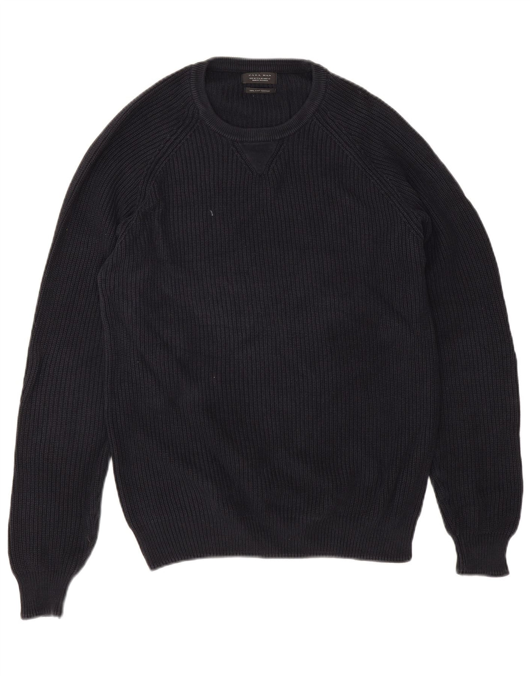 Zara Mens Crew Neck Jumper Sweater Medium Navy Blue Cotton