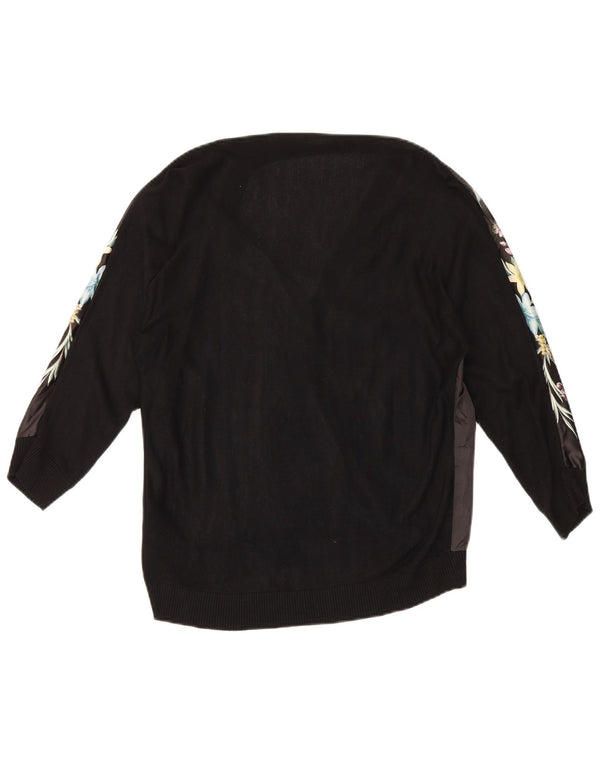 Oasis Blusa de manga 3/4 para mujer Top UK 10 Small Black Floral Viscose