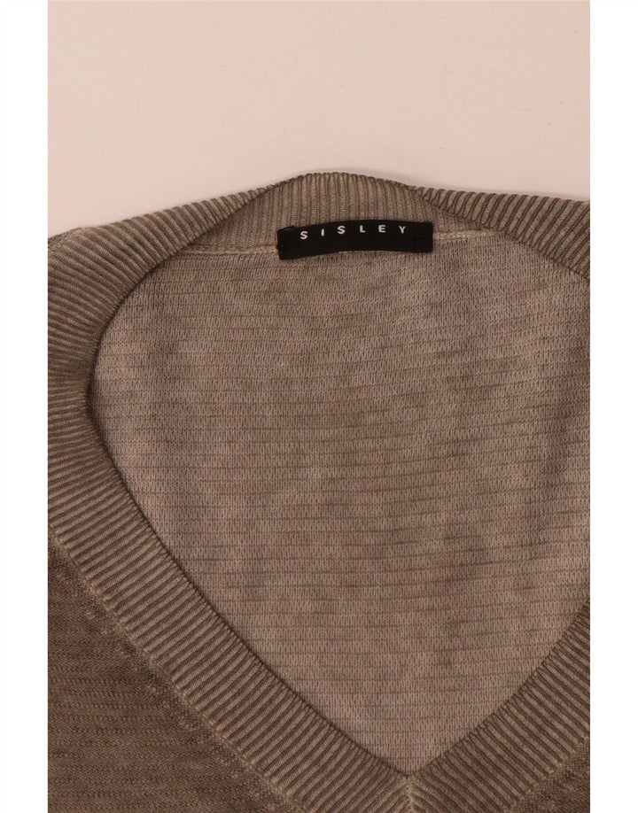 Sisley Mens V-Neck Jumper Sweater Large Brown