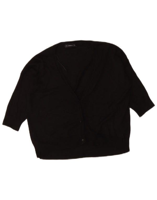 Zara Womens Crop Cardigan à manches 3/4 Pull UK 10 Small Noir Viscose
