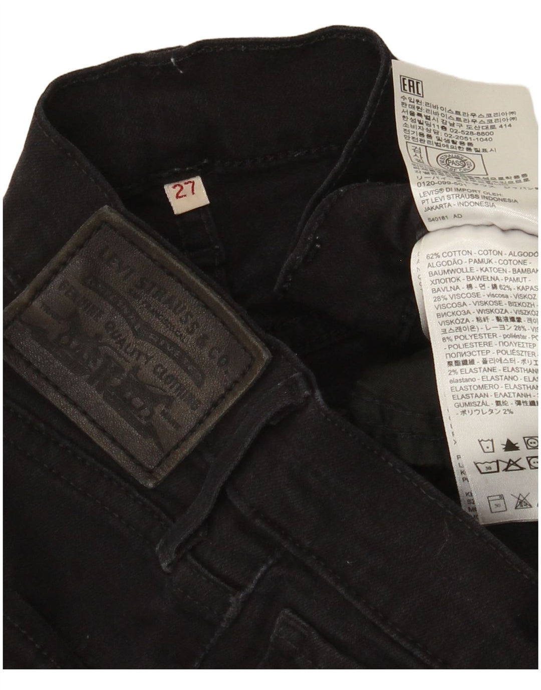 Damskie proste dżinsy Levi's W27 L25 Czarna bawełna