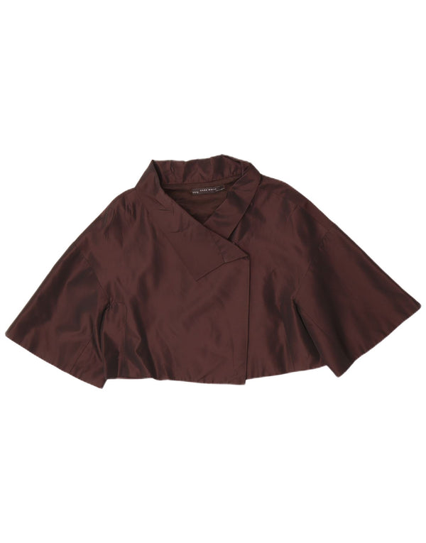 Zara Damen Kurzarm-Bolerojacke UK 16 Large Braun Acetat
