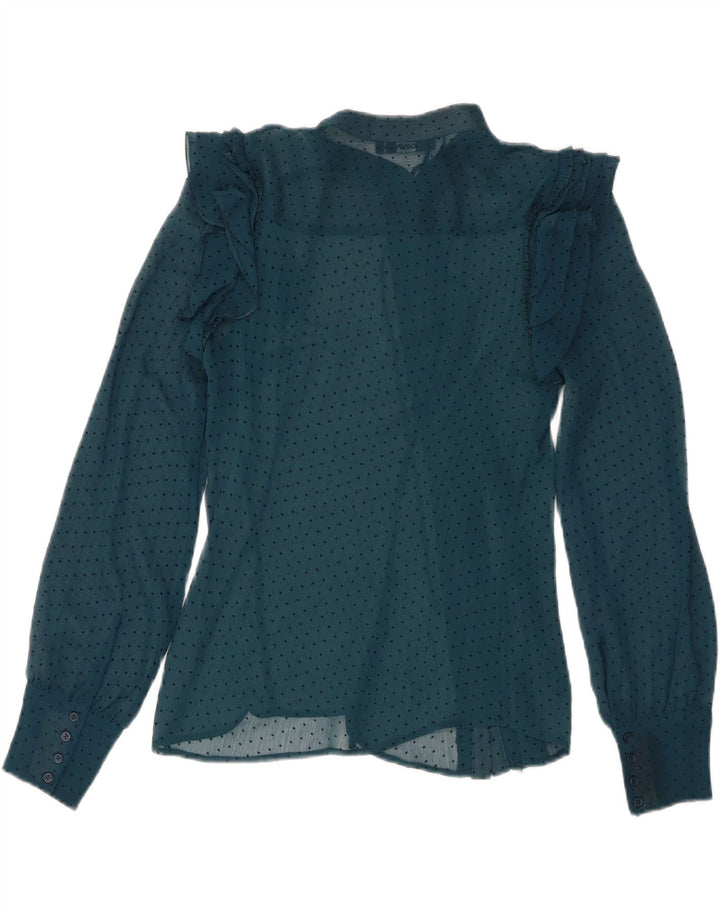Oasis Womens See Through Front Tie Shirt Blouse UK 8 Small Blue Spotted