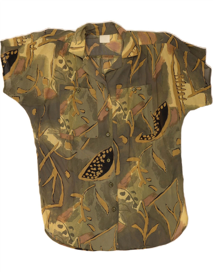 VINTAGE Womens Abstract Pattern Shirt Blouse UK 18 XL Khaki Vintage Vintage and Second-Hand Vintage from Messina Hembry 