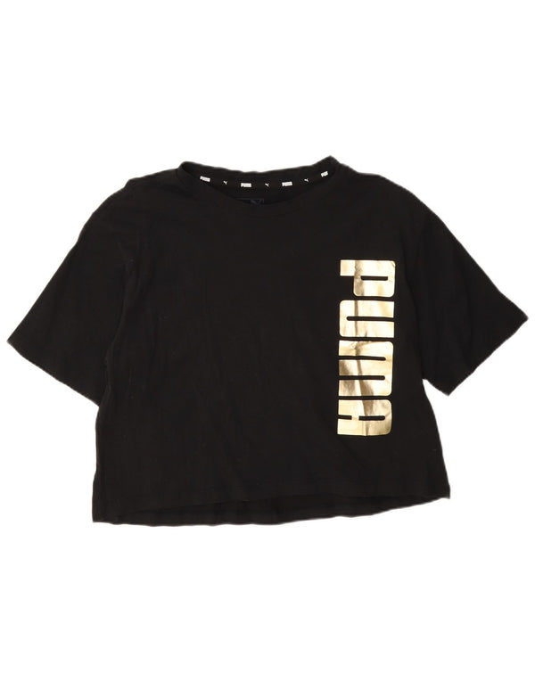Tricou cu grafic Puma pentru femei Crop Top UK 14 Medium Black Bumbac