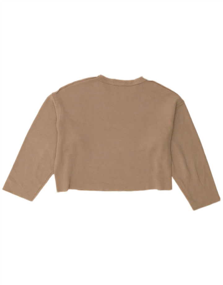 Zara Womens Crop Oversized Top Long Sleeve UK 10 Small Beige