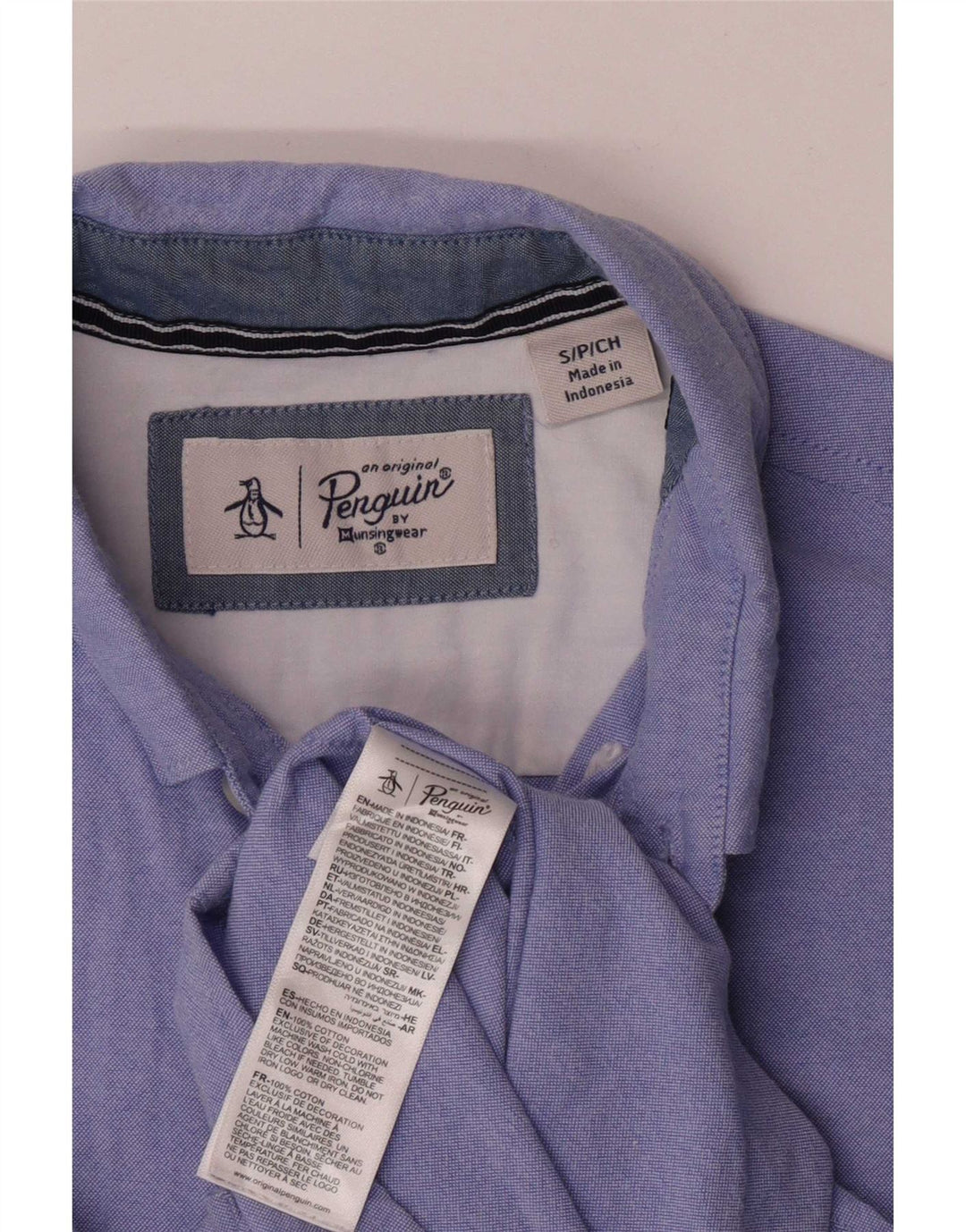 Penguin Mens Short Sleeve Shirt Small Blue Cotton