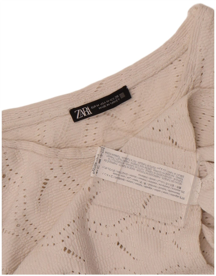 Zara Womens Crop Blouse Top UK 12 Medium White Cotton