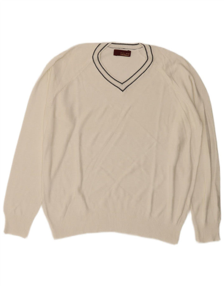 Zara Mens V-Neck Jumper Sweater XL White