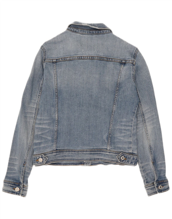 Zara Womens Crop Denim Jacket UK 12 Medium Blue Cotton