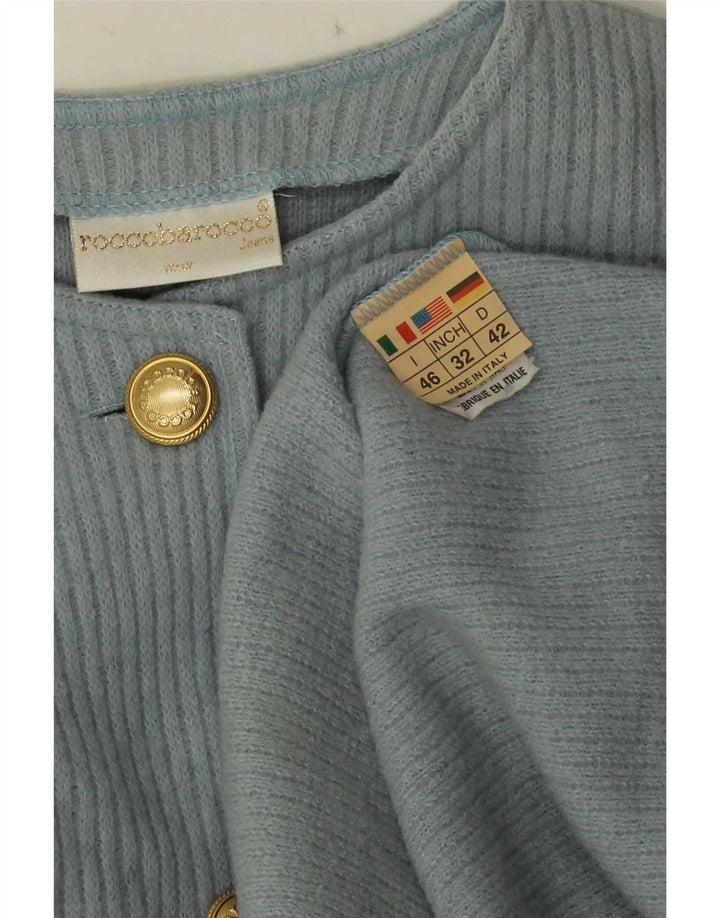 Roccobarocco Womens Graphic Asymmetric Cardigan Sweater IT 46 Large Blue