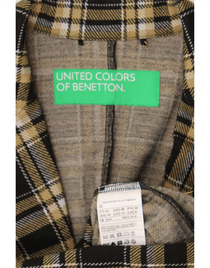 Benetton Chaqueta Americana De 1 Botón Para Mujer UK 40 Small Black Check Poliéster
