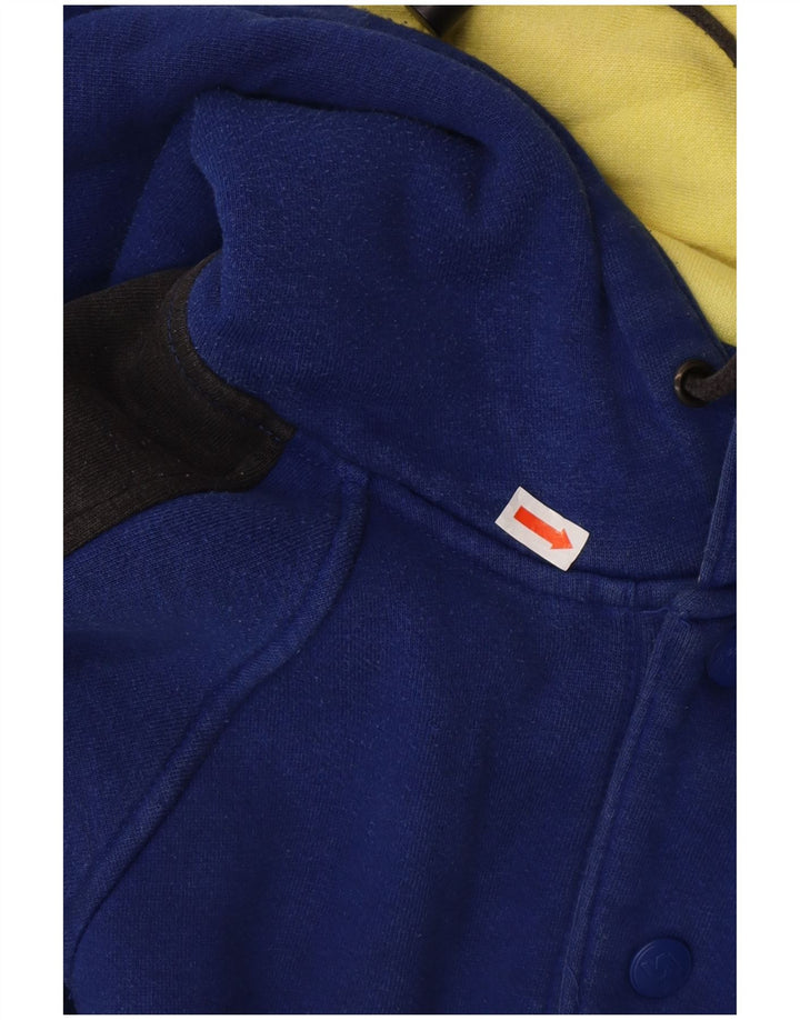 STARTER Mens Button Neck Hoodie Jumper Medium Blue Colourblock Cotton