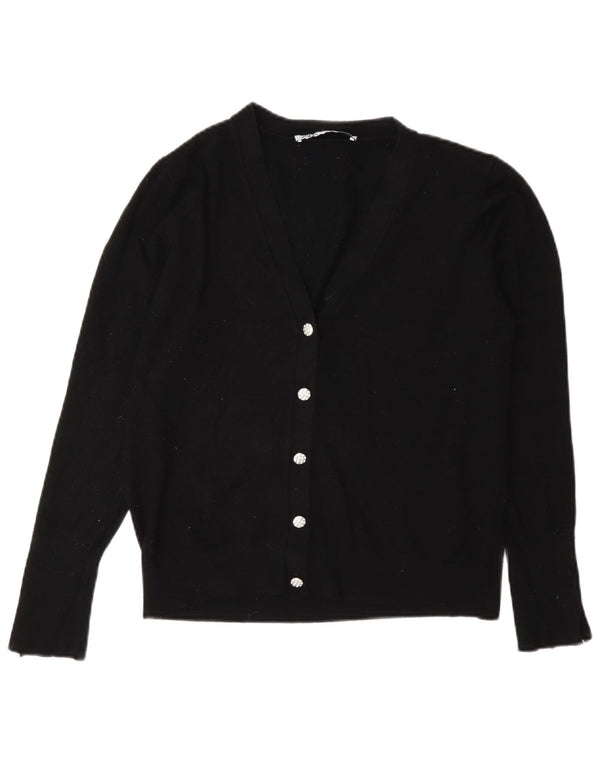 Zara Womens Regular Fit Cardigan Sweater UK 14 Large Black Viscose