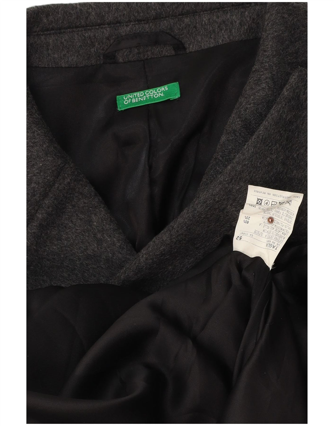 BENETTON Herre Overfrakke IT 52 XL Grå Uld
