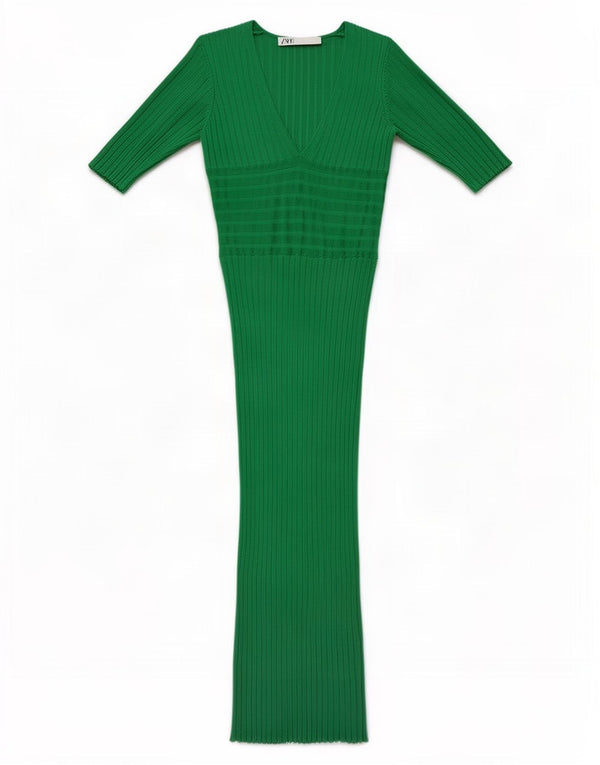 Vestito lungo a maniche corte da donna Zara UK 8 Small verde viscosa