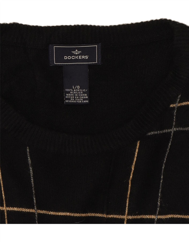 DOCKERS Mens Crew Neck Jumper Sweater Large Black Check Cotton Vintage Dockers and Second-Hand Dockers from Messina Hembry 