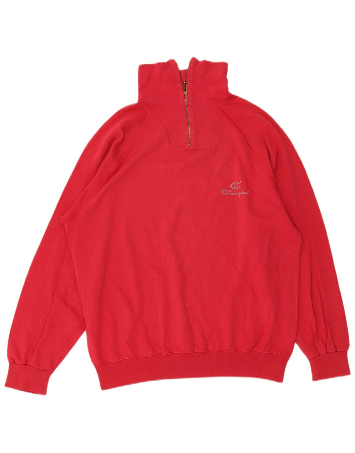 Champion Mens Zip Neck Sweatshirt Jumper Large Red