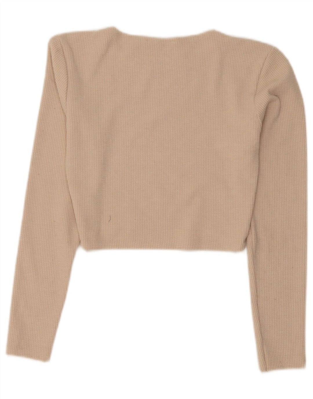Zara Womens Crop Top Long Sleeve UK 12 Medium Beige Polyester
