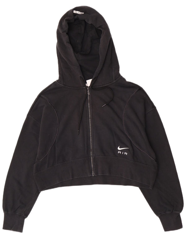 Nike Womens Crop Zip Sweat à capuche UK 14 Moyen Noir Coton