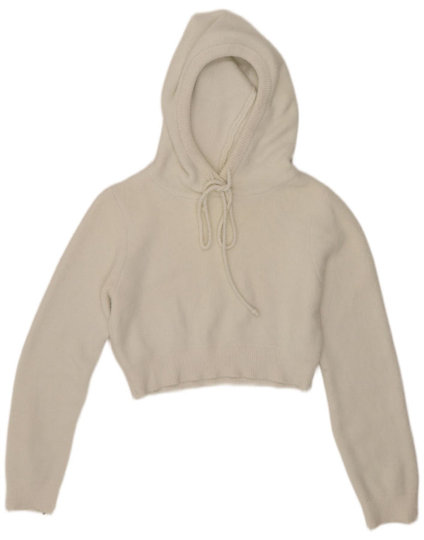 Zara Womens Crop Hooded Jumper Sweater UK 12 Medium White Viscose