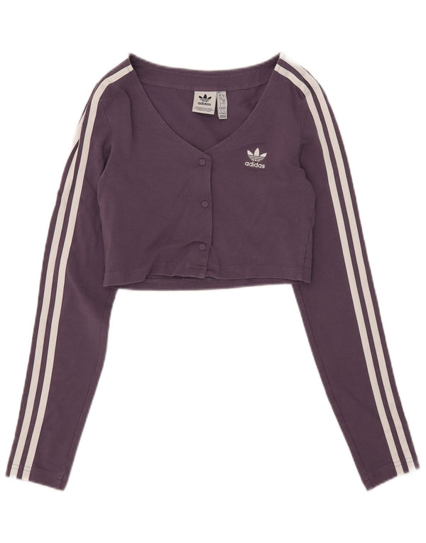 Adidas Womens Long Sleeve Crop Top UK 8/10 Small Purple Cotton