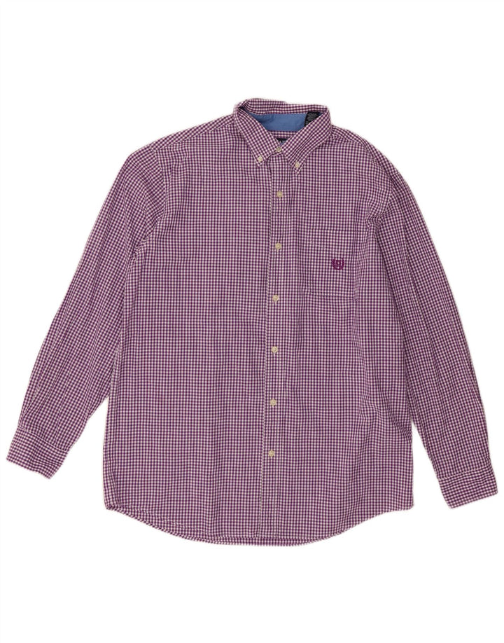 Chaps Mens Shirt Large Purple Gingham Cotton
