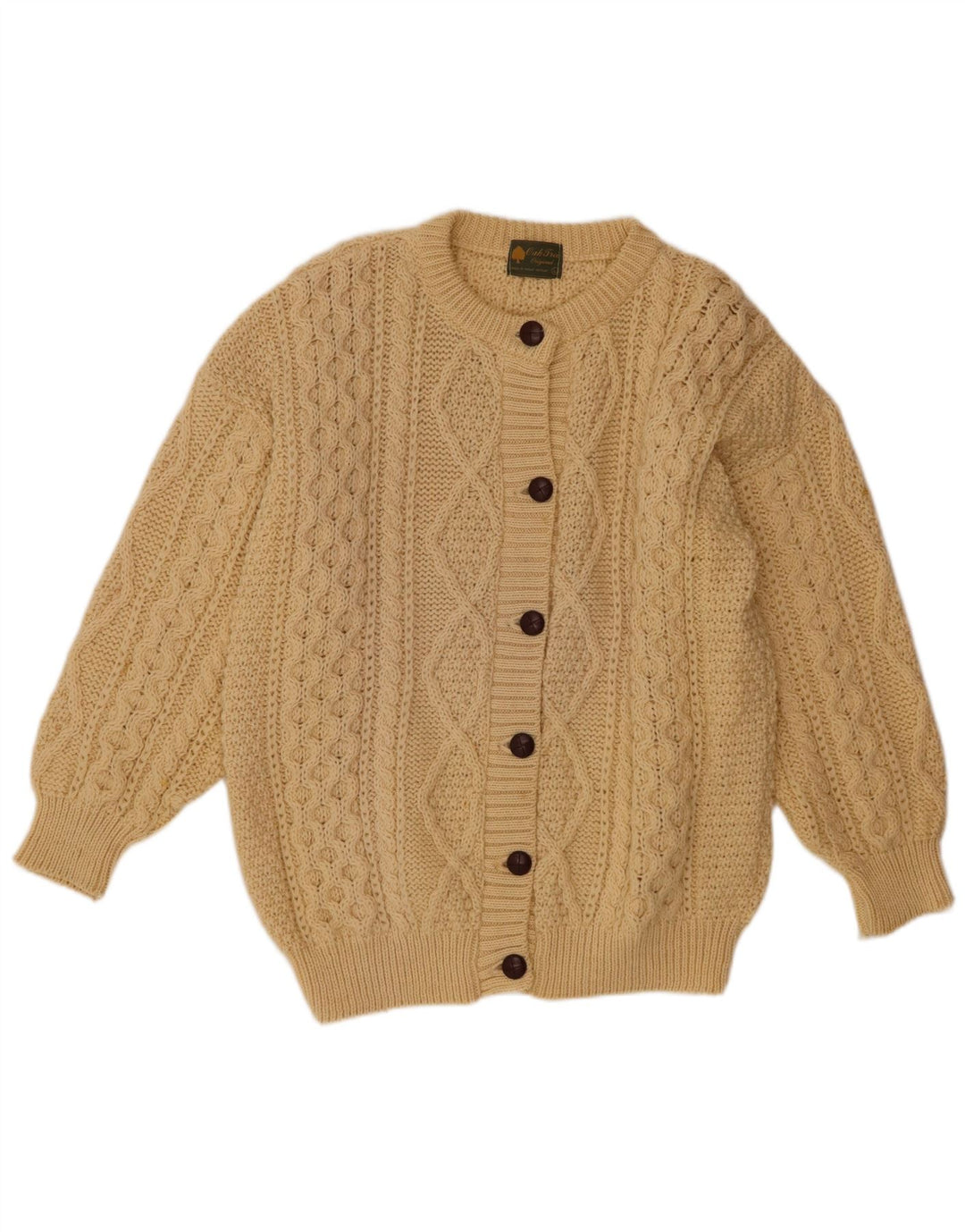 Oak Tree Womens Oversized Cardigan Sweater UK 16 Large Beige Wool