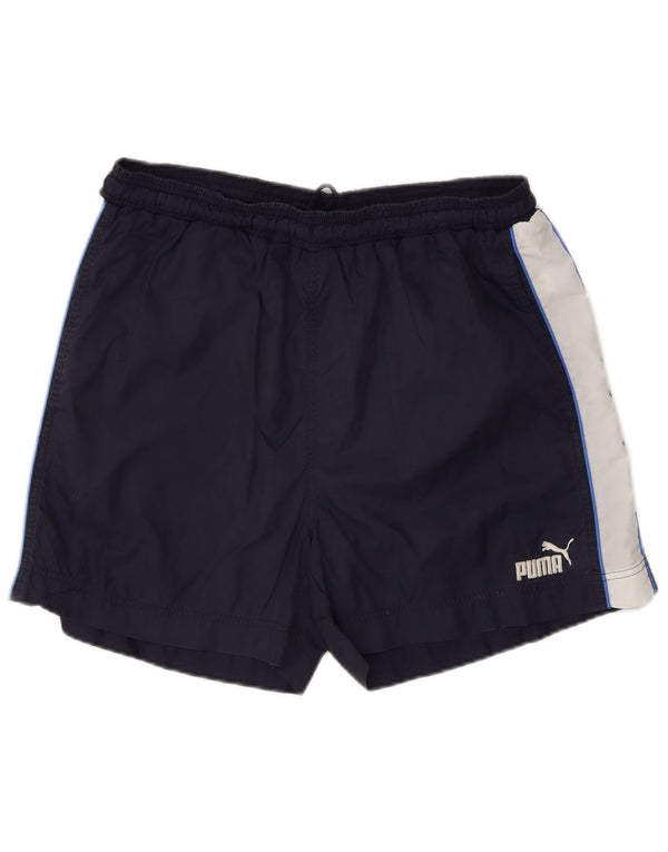 Puma Pantaloncini sportivi grafici da uomo medi blu navy in nylon color block sportivo