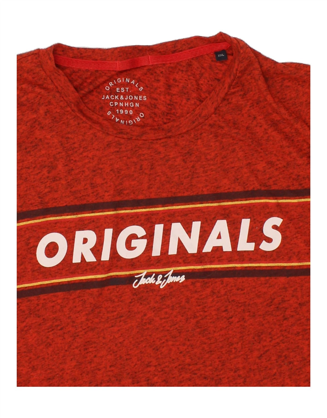 JACK & JONES Mens Graphic T-Shirt Top 2XL Red Flecked Polyester Vintage Jack & Jones and Second-Hand Jack & Jones from Messina Hembry 