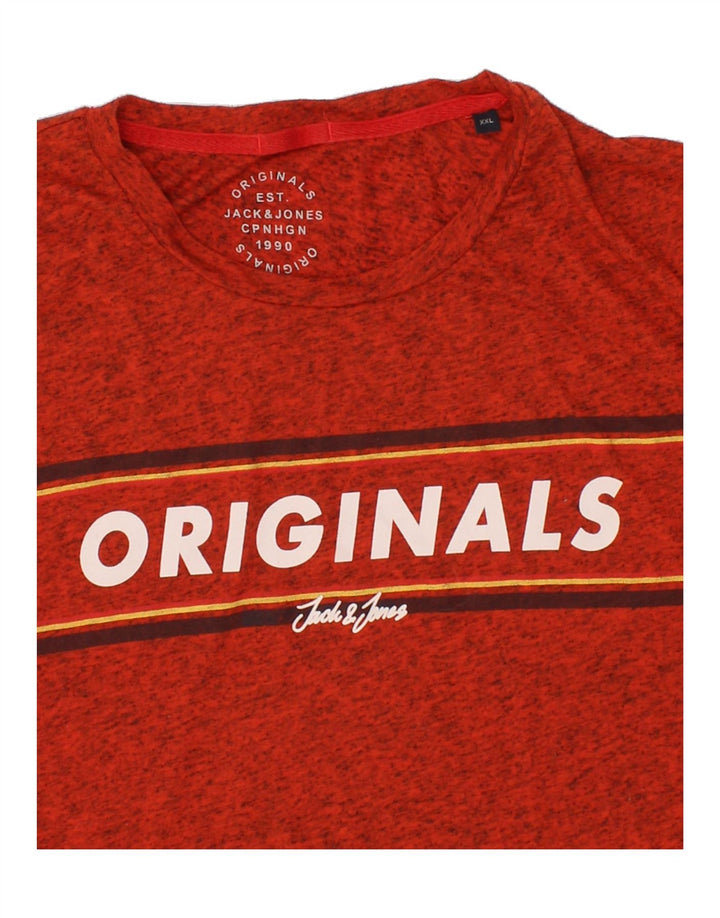 JACK & JONES Mens Graphic T-Shirt Top 2XL Red Flecked Polyester Vintage Jack & Jones and Second-Hand Jack & Jones from Messina Hembry 