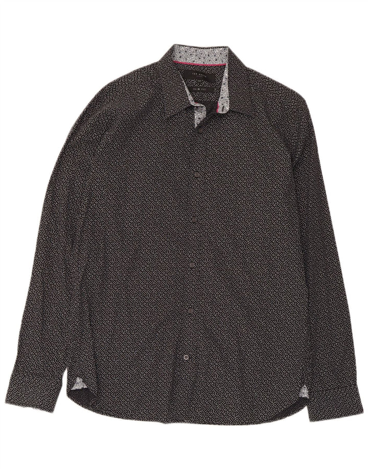 Ted Baker Mens Abstract Pattern Slim Fit Shirt Size 15 1/2 Medium Black