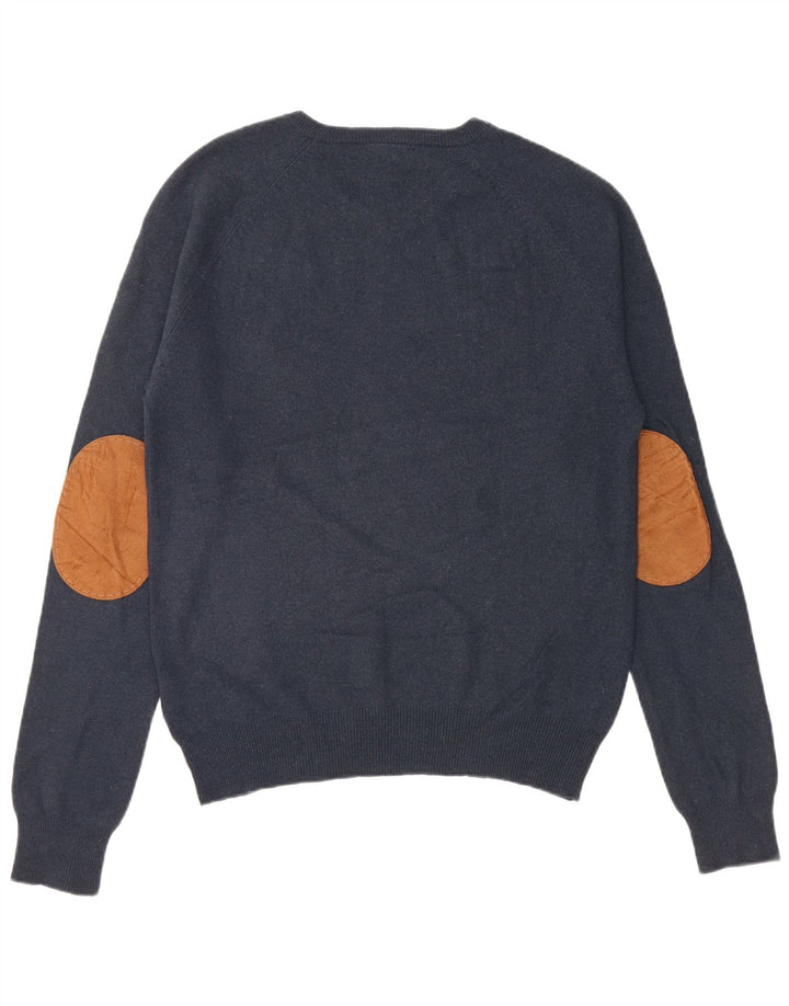 TIMBERLAND Mens V-Neck Jumper Sweater Medium Navy Blue Wool