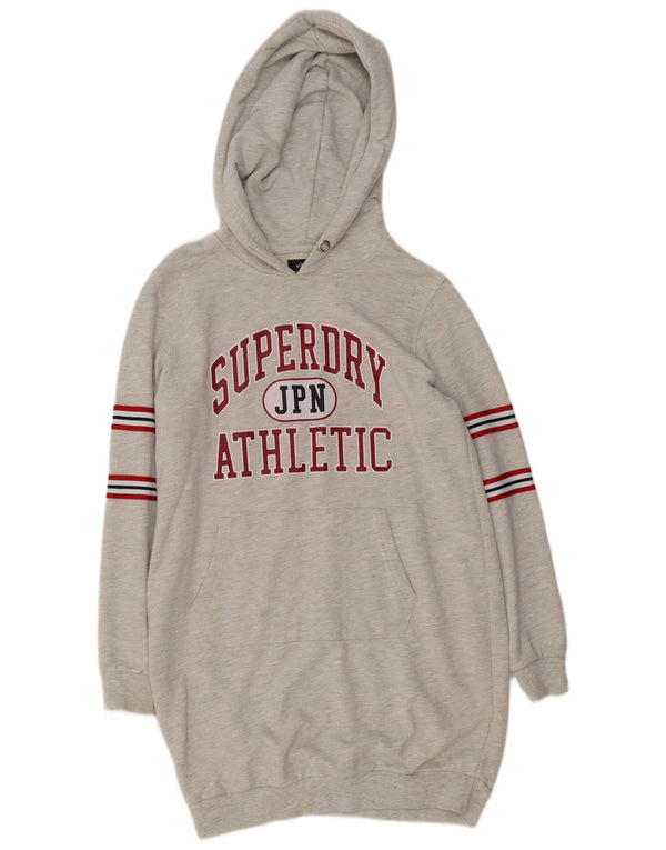 Abito con cappuccio grafico da donna Superdry UK 12 Cotone a righe grigio medio