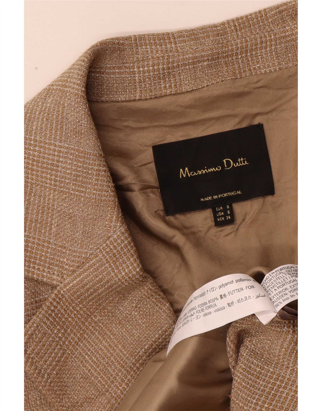 Massimo Dutti Herre 3/4-ærmet dobbeltradet frakke UK 36 Small Brown Check
