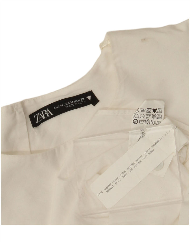 ZARA Womens Crop Oversized 3/4 Sleeve Blouse Top UK 14 Medium Off White