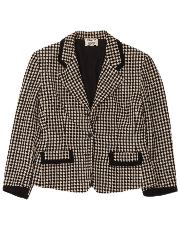 Tabasco Damen Blazer Jacke UK 12 Mittelschwarze geometrische Schurwolle