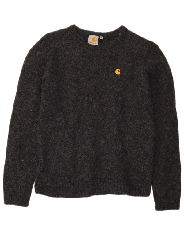 Carhartt Boys Crew Neck Jumper Sweater 7-8 Years Medium Grey Wool